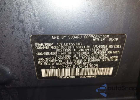 2019 Subaru Forester Limited из США, поврежденный, VIN JF2SKAUC7KH548628